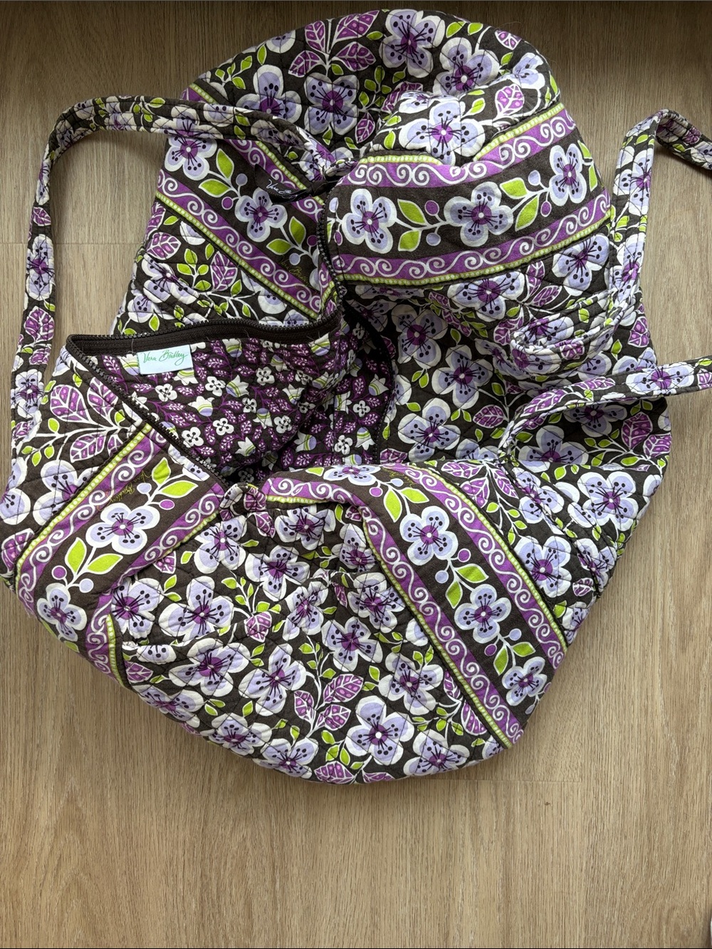 Vera Bradley Quilted Floral Tote in Purple, Green and White